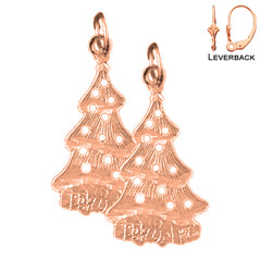 Pendientes de árbol de Navidad de oro de 14 quilates o 18 quilates de 27 mm
