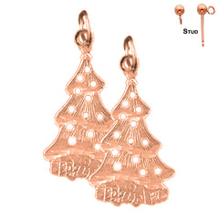 Pendientes de árbol de Navidad de oro de 14 quilates o 18 quilates de 27 mm