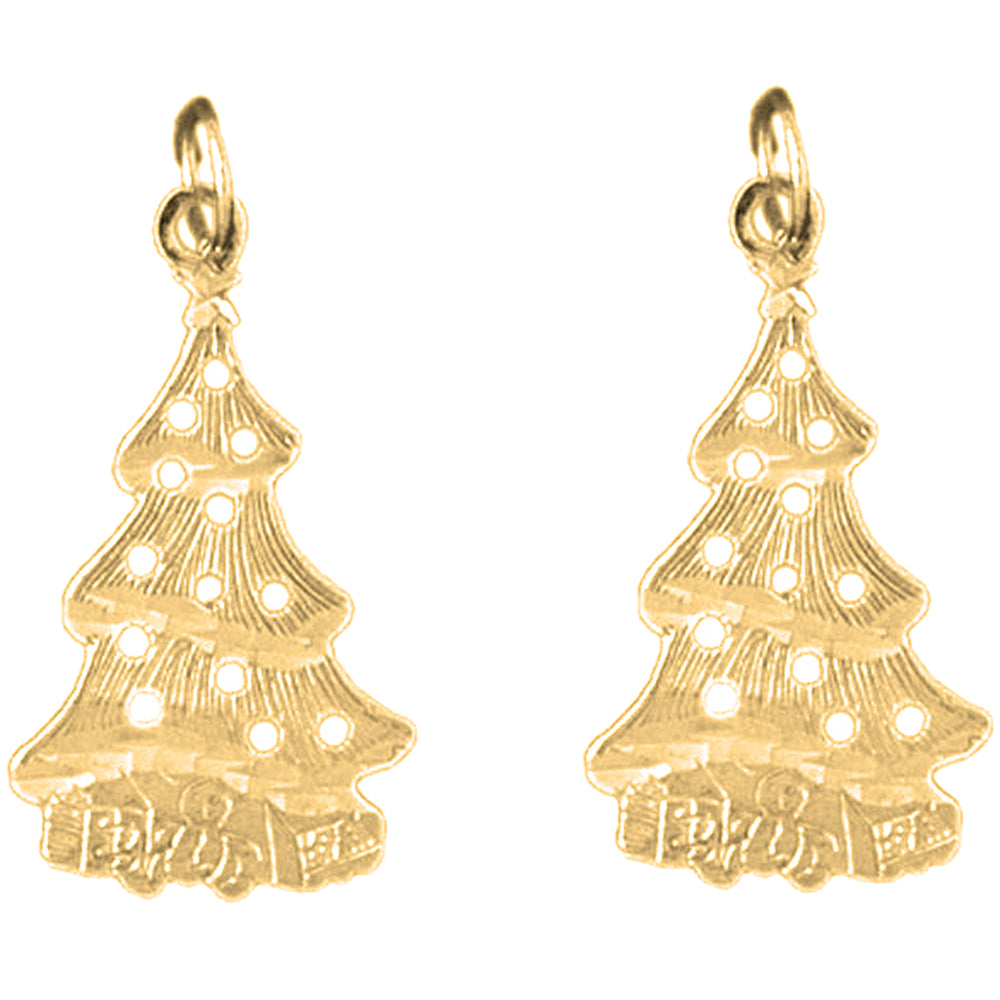 14K or 18K Gold 27mm Christmas Tree Earrings