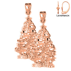 Pendientes de árbol de Navidad de oro de 14 quilates o 18 quilates de 28 mm
