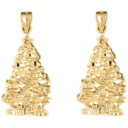 14K or 18K Gold 28mm Christmas Tree Earrings