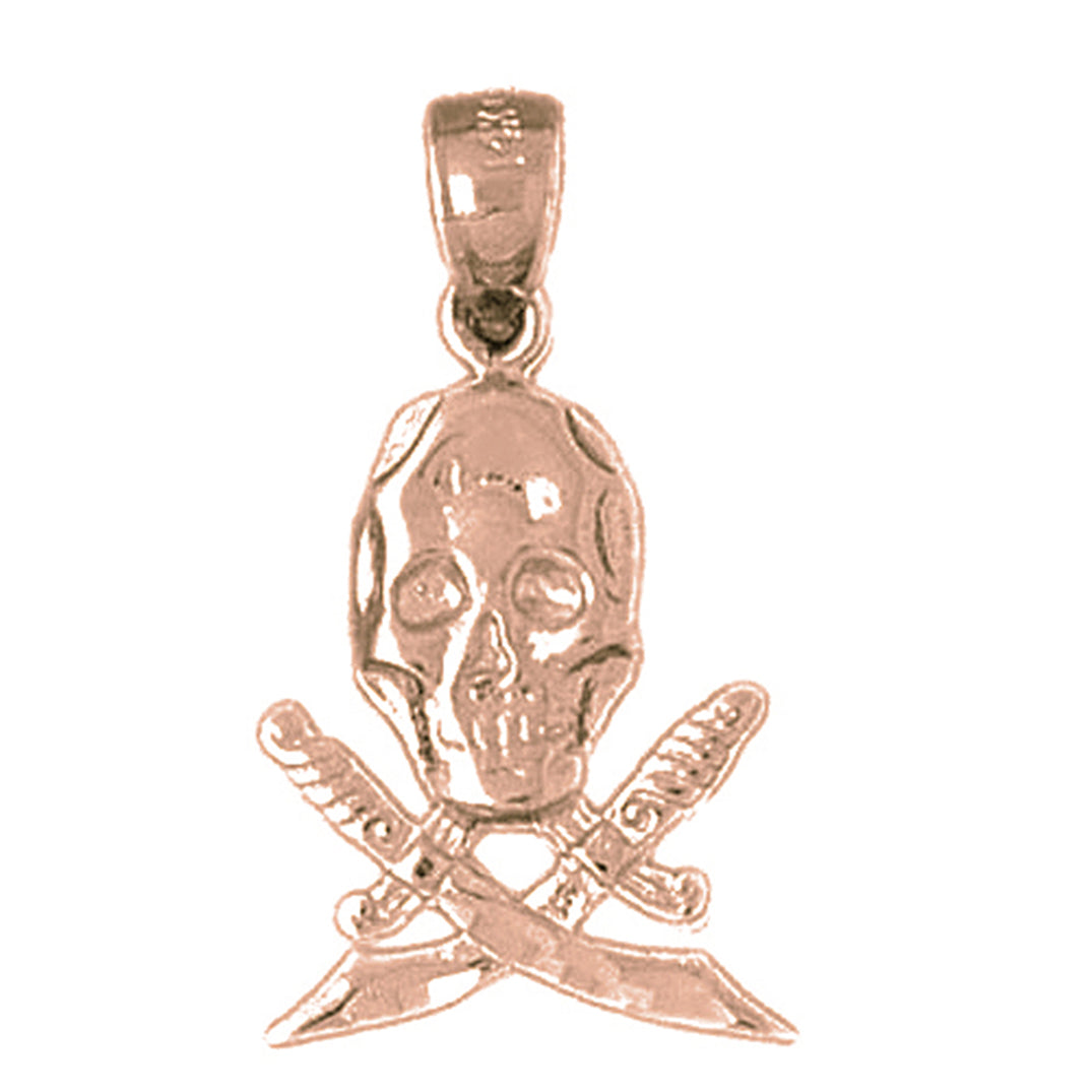 14K or 18K Gold Skull With Swords Pendant