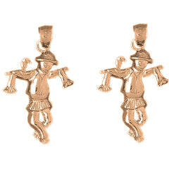 14K or 18K Gold 31mm Scare Crow Earrings