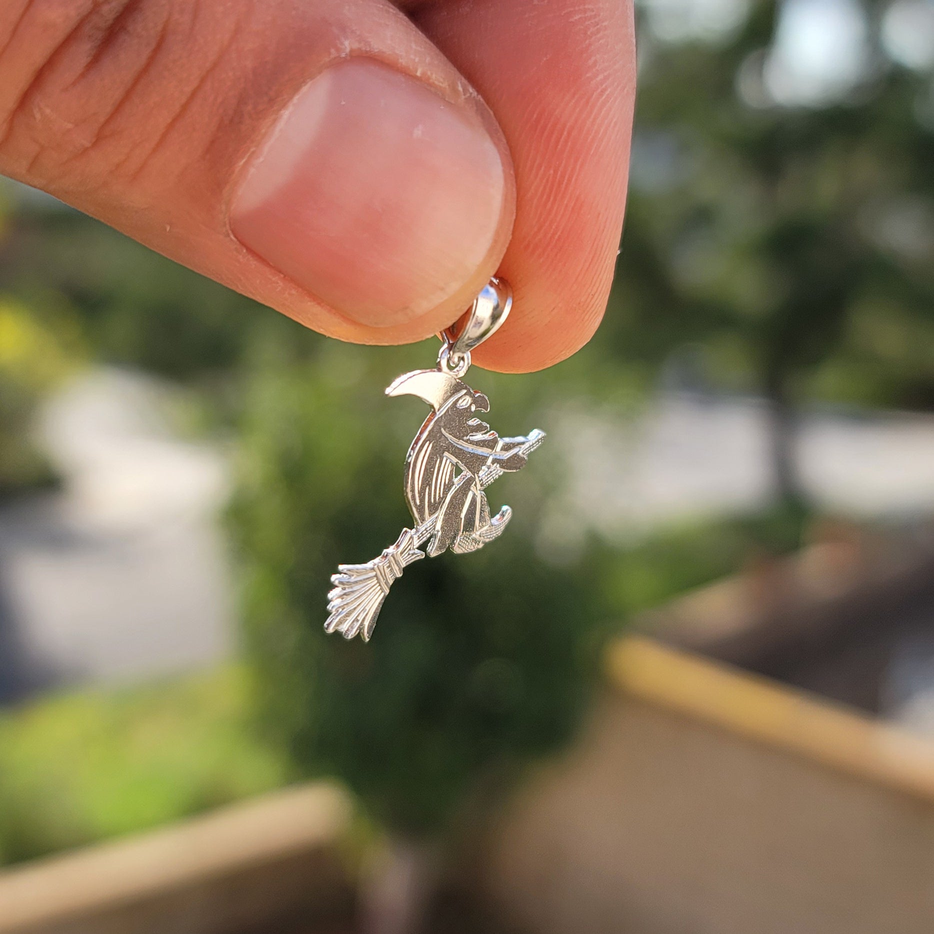 14K or 18K Gold Witch On Broom Pendant