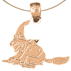 Colgante de bruja en escoba de oro de 14 quilates o 18 quilates