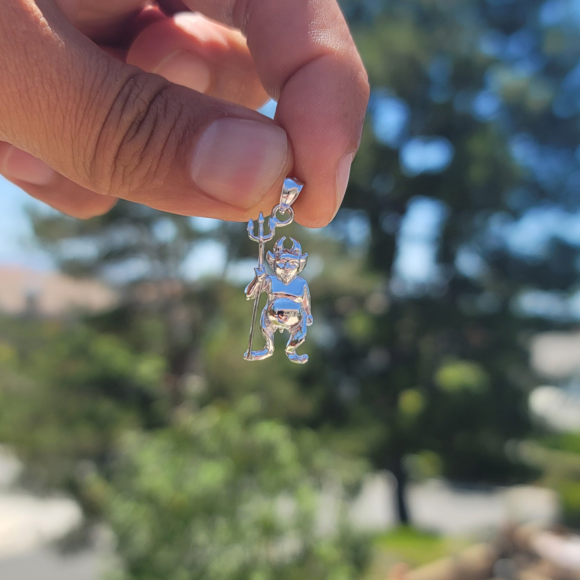 10K, 14K or 18K Gold Devil With Pitch Fork Pendant