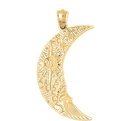 10K, 14K or 18K Gold Waning Crescent Moon Face Pendant