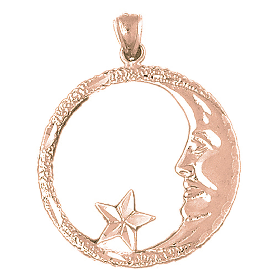 10K, 14K or 18K Gold Crescent Moon Face With Star Pendant