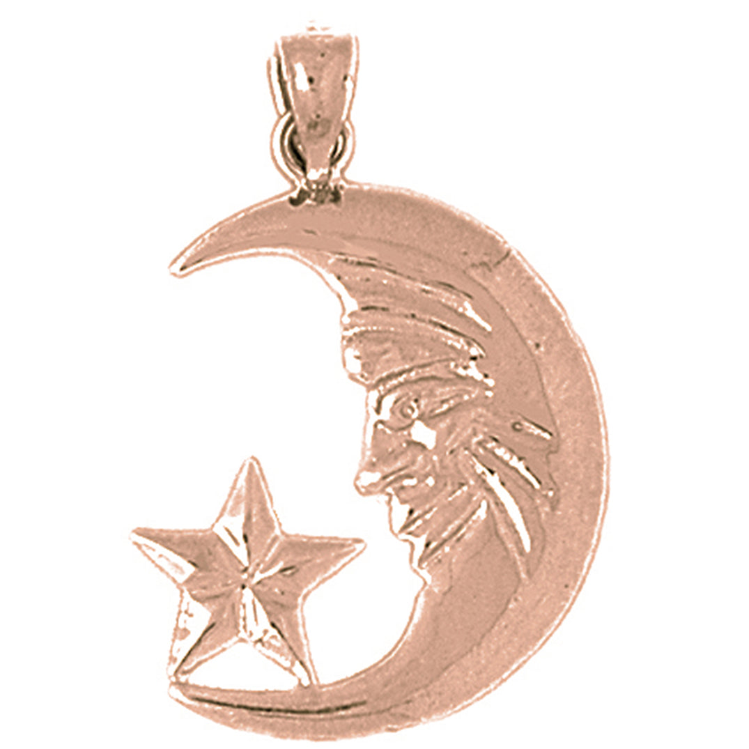 10K, 14K or 18K Gold Crescent Moon Face With Star Pendant