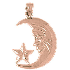 10K, 14K or 18K Gold Crescent Moon Face With Star Pendant