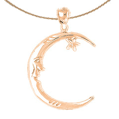 10K, 14K or 18K Gold Crescent Moon Face With Star Pendant