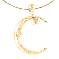 10K, 14K or 18K Gold Crescent Moon Face With Star Pendant