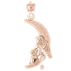 14K or 18K Gold Moon With Angel Pendant