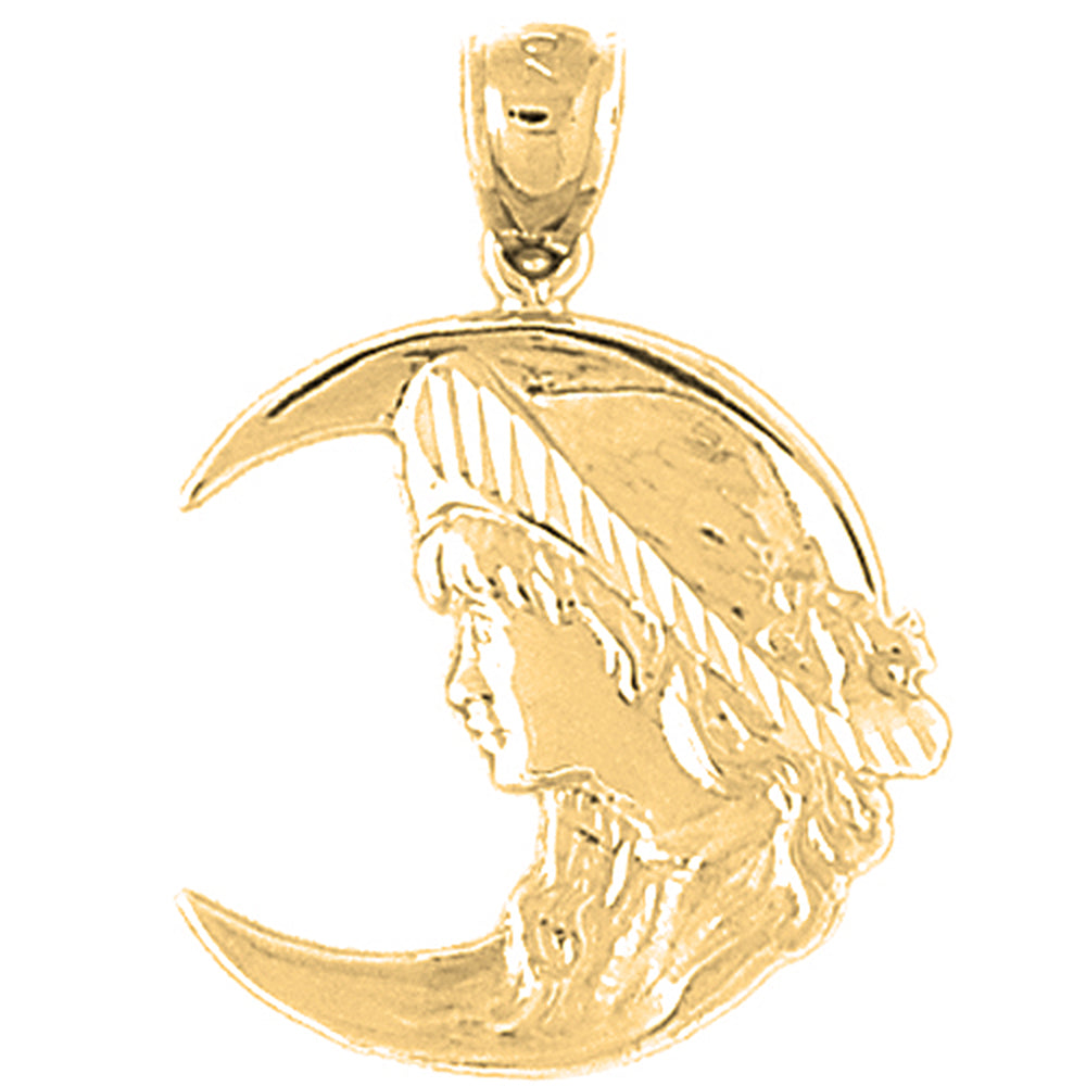 10K, 14K or 18K Gold Crescent Moon With Lady Pendant