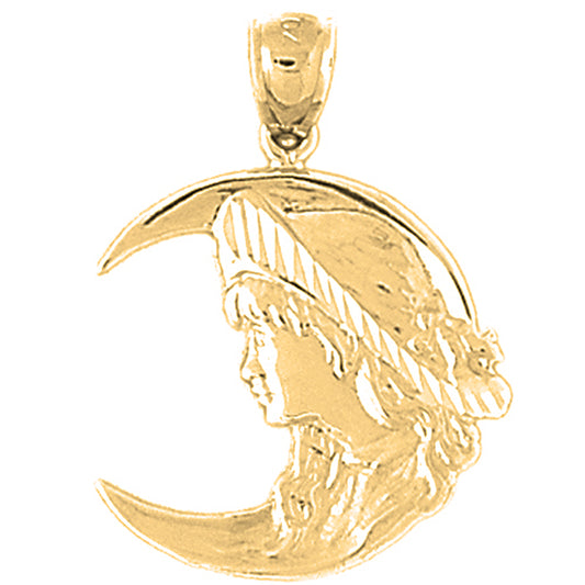10K, 14K or 18K Gold Crescent Moon With Lady Pendant