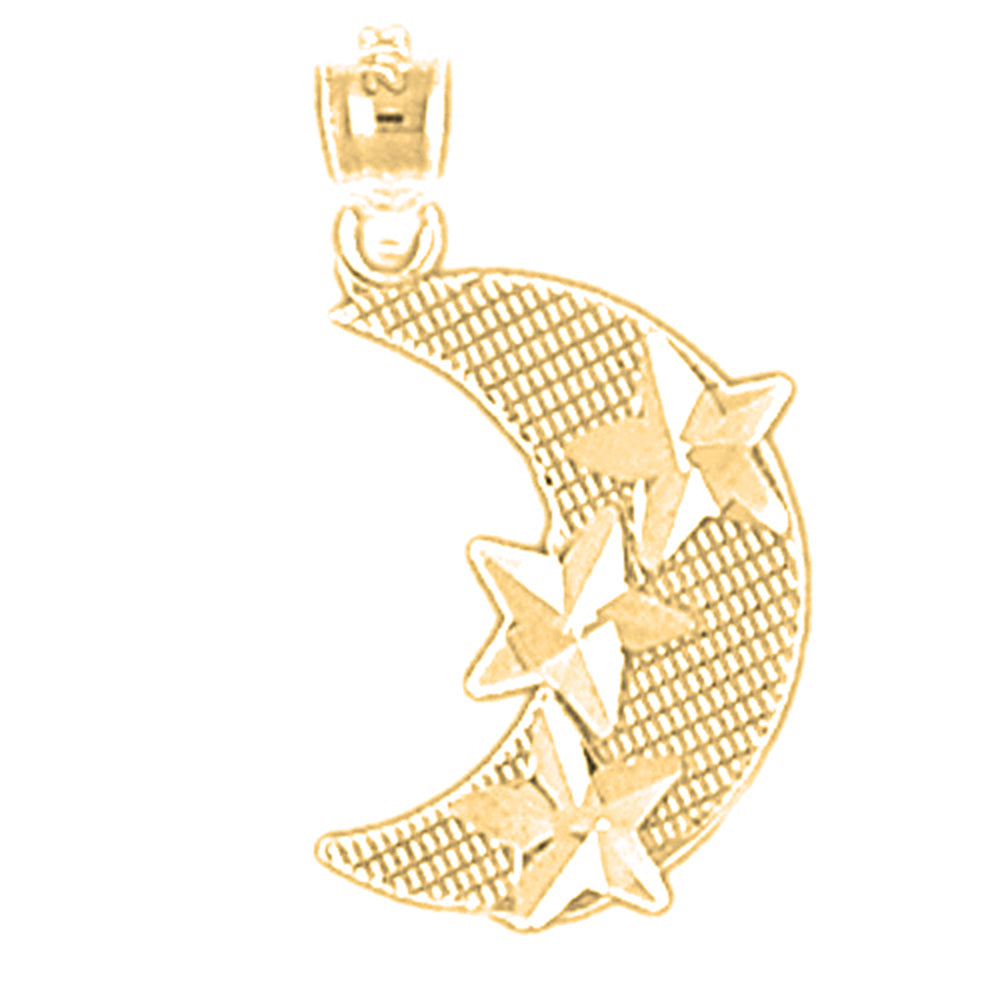 14K or 18K Gold Moon With Star Pendant