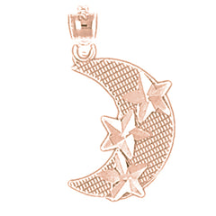 14K or 18K Gold Moon With Star Pendant