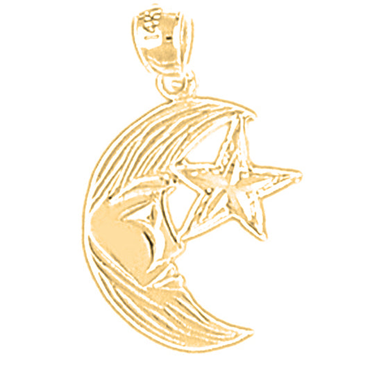 14K or 18K Gold Moon With Star Pendant