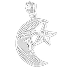 14K or 18K Gold Moon With Star Pendant