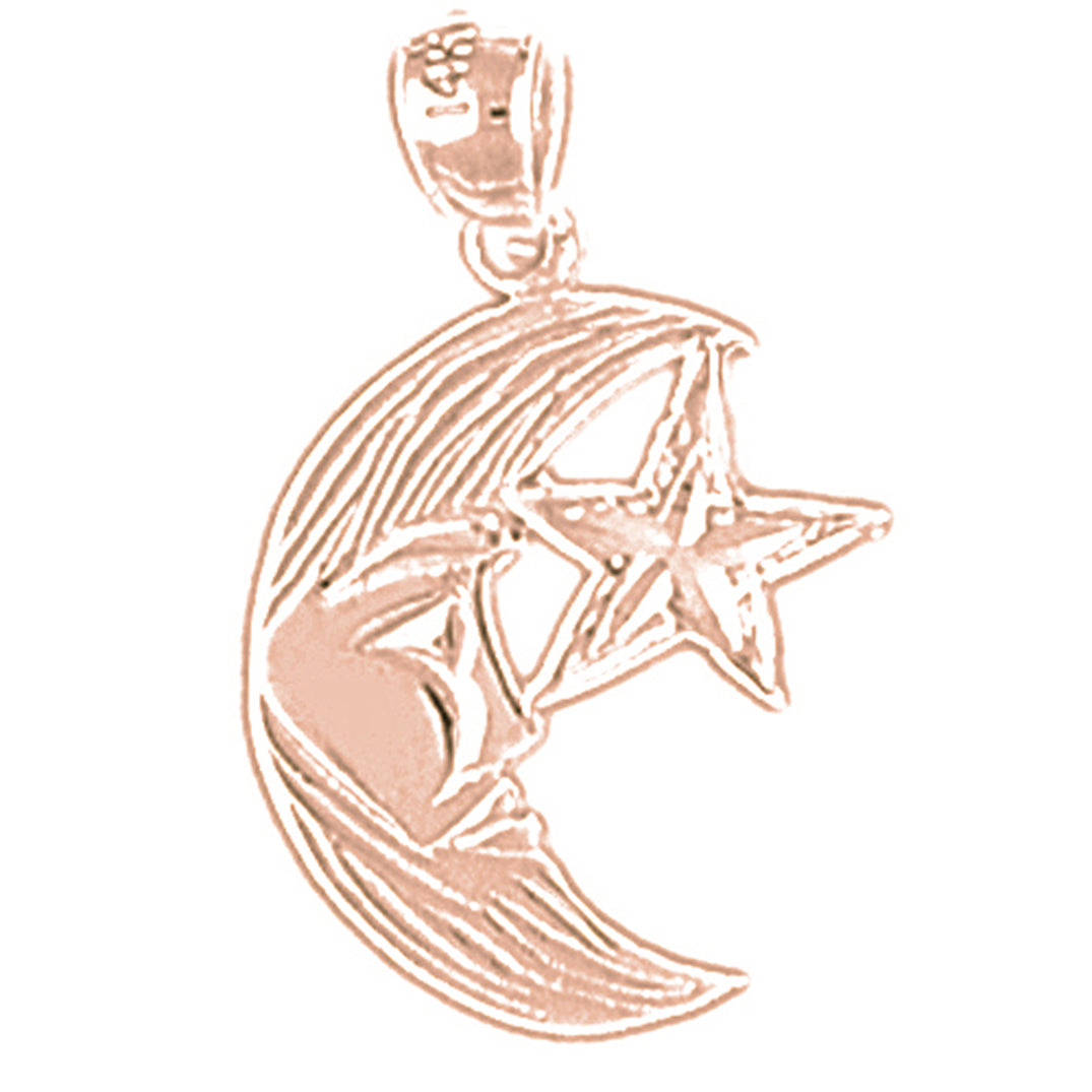 14K or 18K Gold Moon With Star Pendant