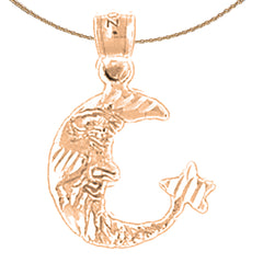 14K or 18K Gold Moon With Star Pendant