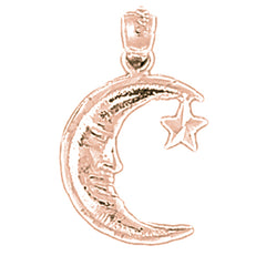 14K or 18K Gold Moon With Star Pendant