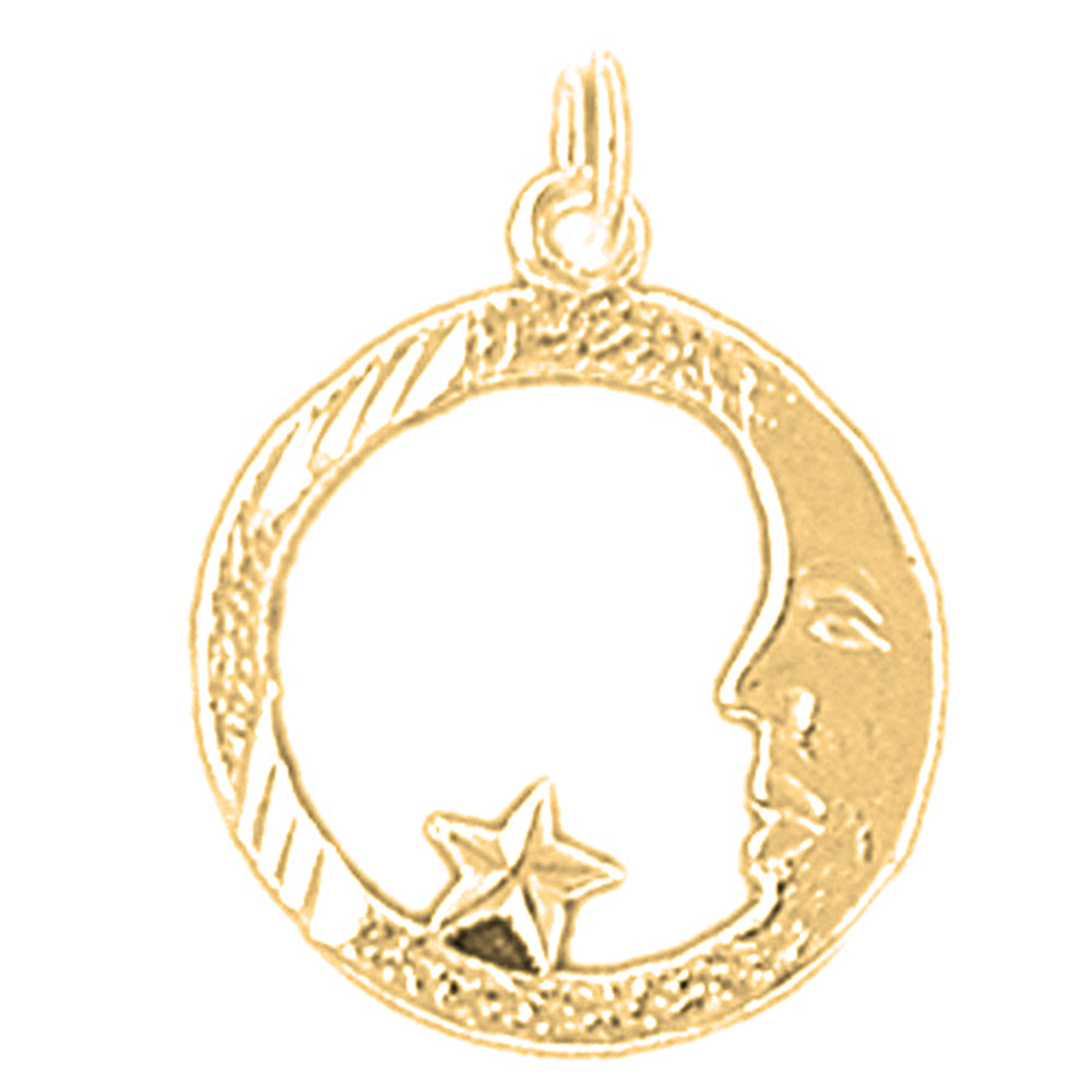 14K or 18K Gold Moon With Star Pendant
