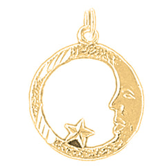 14K or 18K Gold Moon With Star Pendant