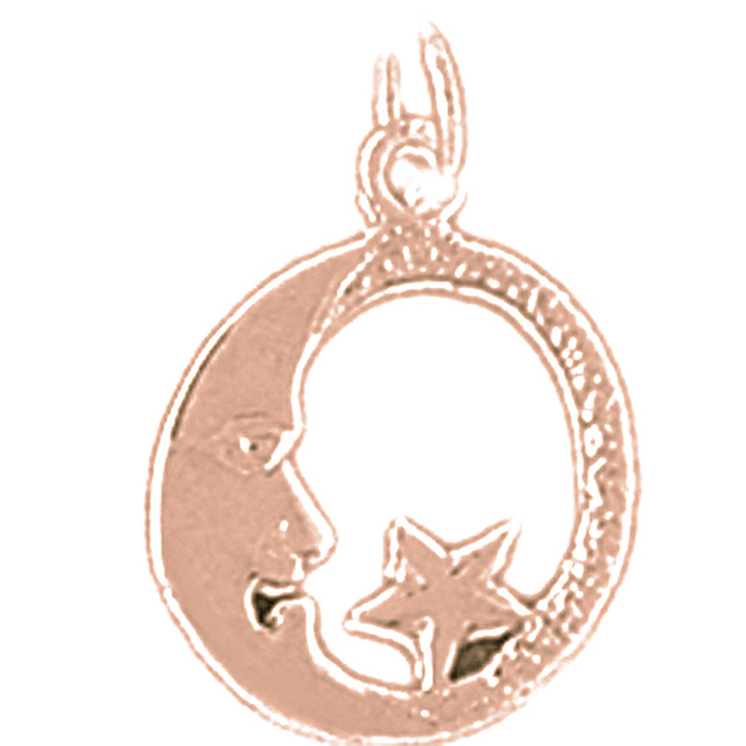 14K or 18K Gold Moon With Star Pendant