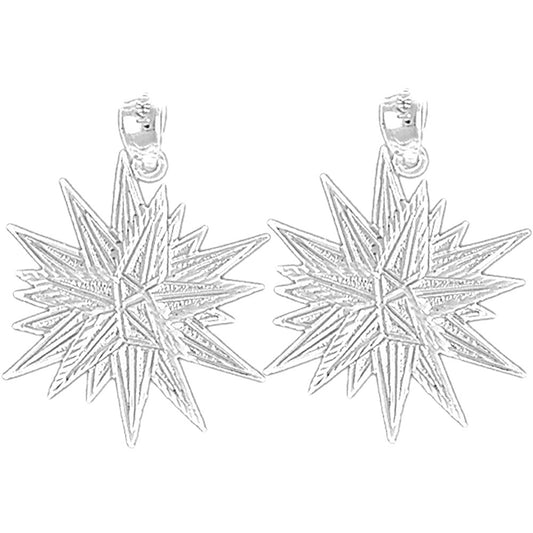 Sterling Silver 29mm Shining Star Earrings