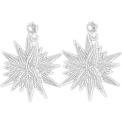 Sterling Silver 29mm Shining Star Earrings