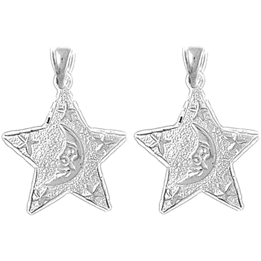Sterling Silver 26mm Moon And Star Earrings