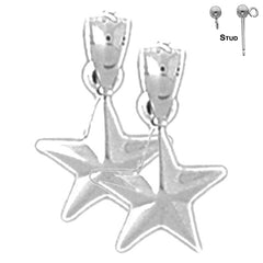 Sterling Silver 15mm Star Earrings (White or Yellow Gold Plated)