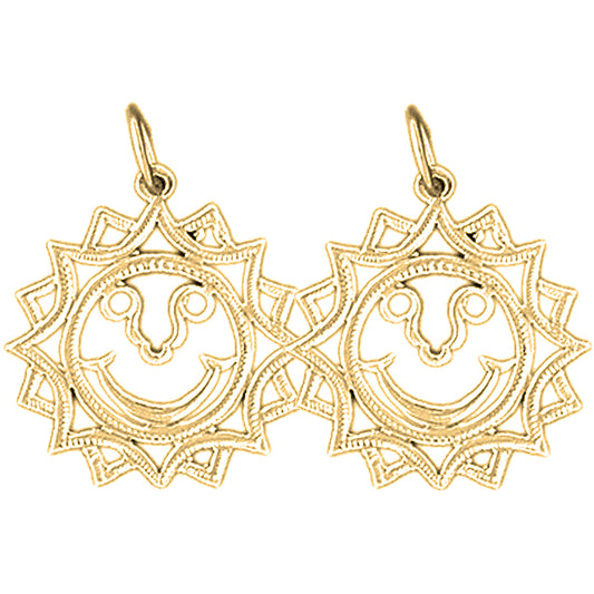 14K or 18K Gold 22mm Sun Earrings