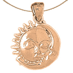 10K, 14K oder 18K Gold Sonne und Mond Anhänger