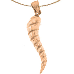 Colgante de cuerno italiano macizo de oro de 10 K, 14 K o 18 K