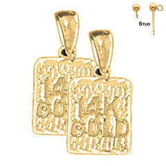 Pendientes de pepita de plata de ley de 16 mm "plata de ley 925 rodiada" (chapados en oro blanco o amarillo)