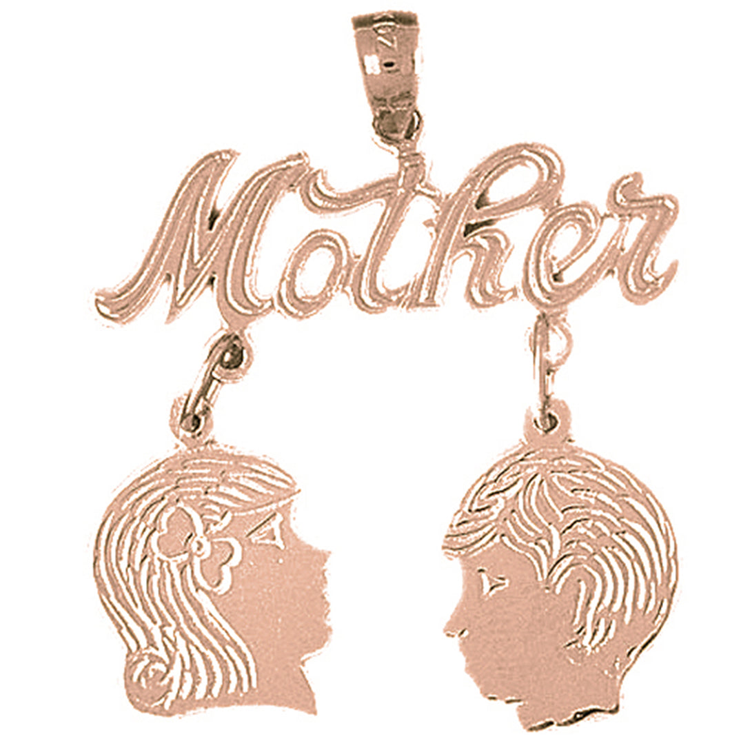 10K, 14K or 18K Gold Mother With Son And Daughter Pendant