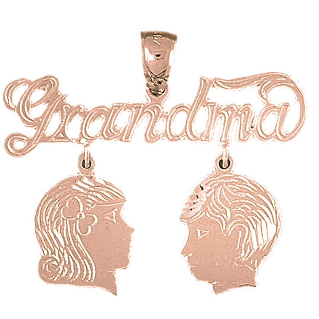 10K, 14K or 18K Gold Grandma With Son And Daughter Pendant