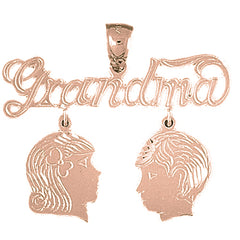 10K, 14K or 18K Gold Grandma With Son And Daughter Pendant