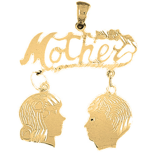 10K, 14K or 18K Gold Mother With Son And Daughter Pendant