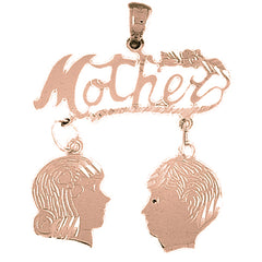 10K, 14K or 18K Gold Mother With Son And Daughter Pendant