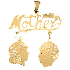 10K, 14K or 18K Gold Mother With Son And Daughter Pendant