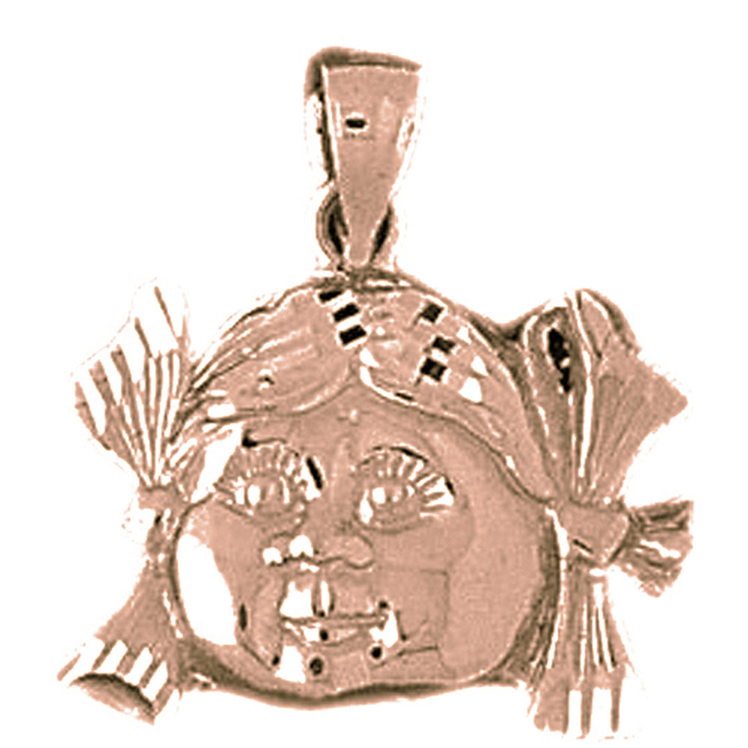 14K or 18K Gold Girl Head Pendant