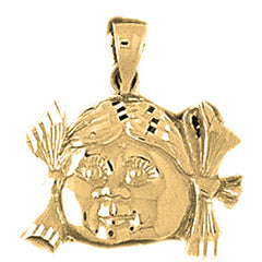 14K or 18K Gold Girl Head Pendant