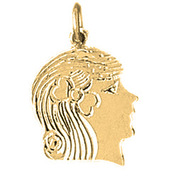 14K or 18K Gold Girl Head Pendant
