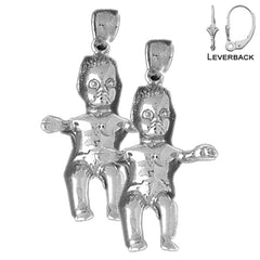 Pendientes de bebé de plata de ley de 32 mm (chapados en oro blanco o amarillo)