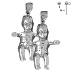 Pendientes de bebé de plata de ley de 32 mm (chapados en oro blanco o amarillo)
