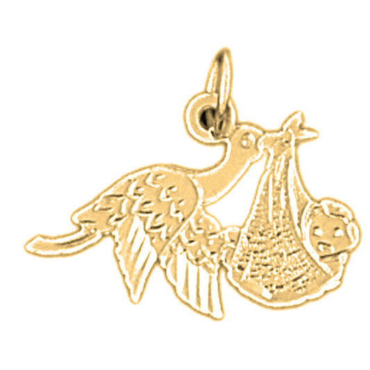 14K or 18K Gold Stork Baby Pendant