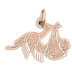 14K or 18K Gold Stork Baby Pendant
